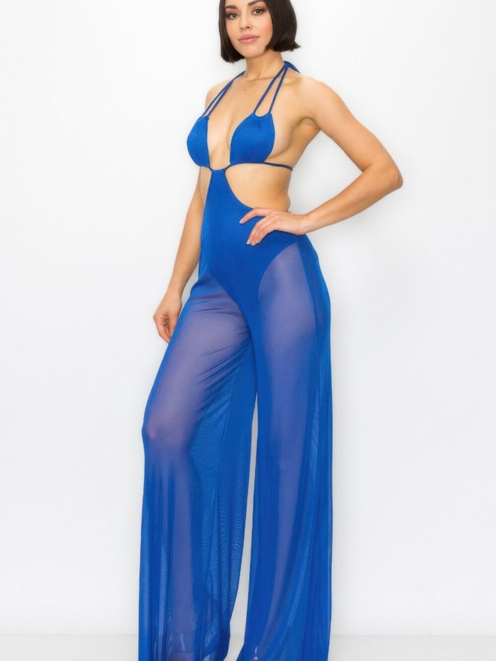 Brand New Ladies Royal Blue Bikini Top Wide Leg Jumpsuit Size Small Beachwear - Picture 4 of 5